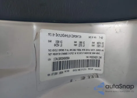 2003 Chrysler Sebring Lxi z USA, uszkodzony, nr VIN 1C3AL56R33N503564